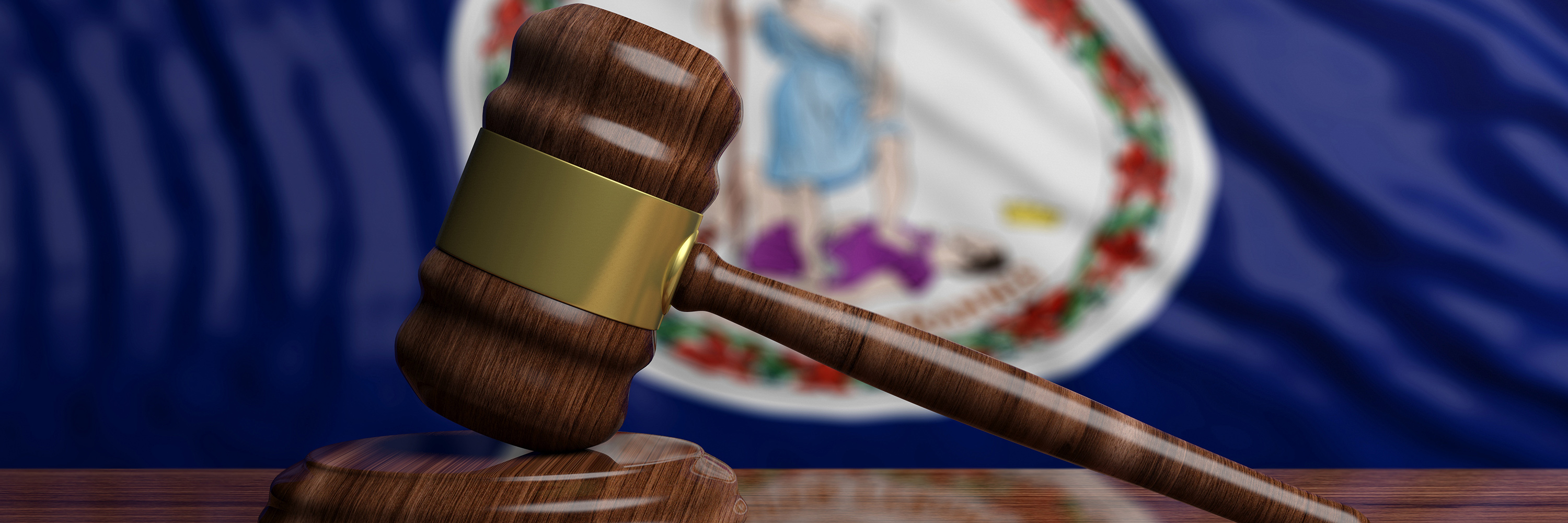 Judge or auction gavel on Virginia US America flag background