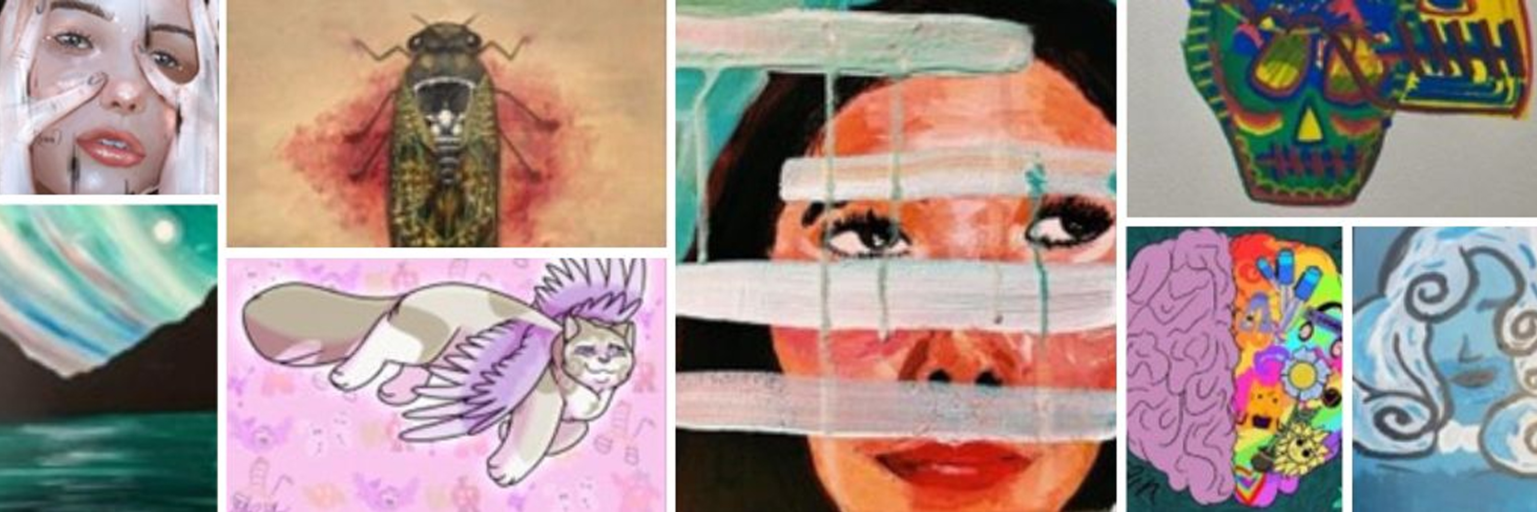 Artist spotlight collage of various drawings and artistic expressions