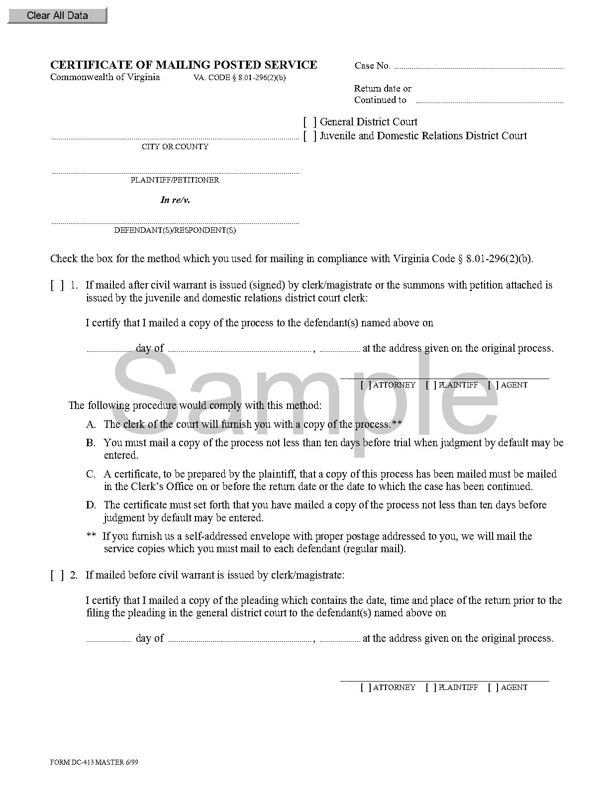 Certificate of mailing form sample