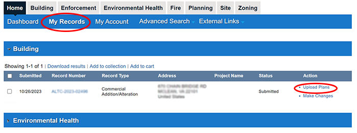 My Records then Upload Plans