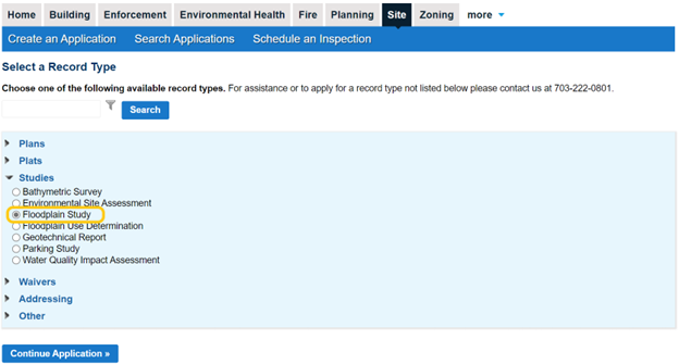 floodplain study application tab