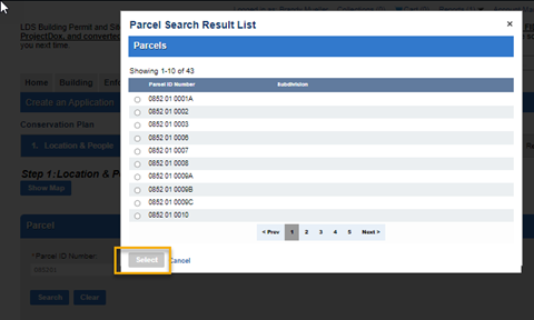 Parcel Search Result List screenshot