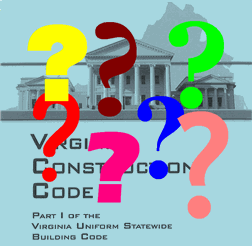 Virginia Uniform Statewide Building Code cover with questions marks all over it