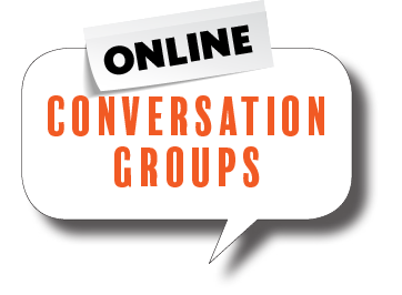 Text bubble: online conversation group.