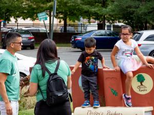 children play outside Oakton Library