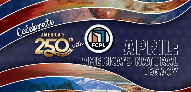 Stylized FCPL logo surrounded by wavy stripes filled with nature and landscape photos. 
