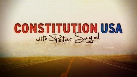Title card reading Constitution USA with Peter Sagal over a highway stretching into the distance.