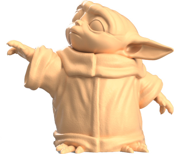 beige 3D-printed figurine of baby Yoda