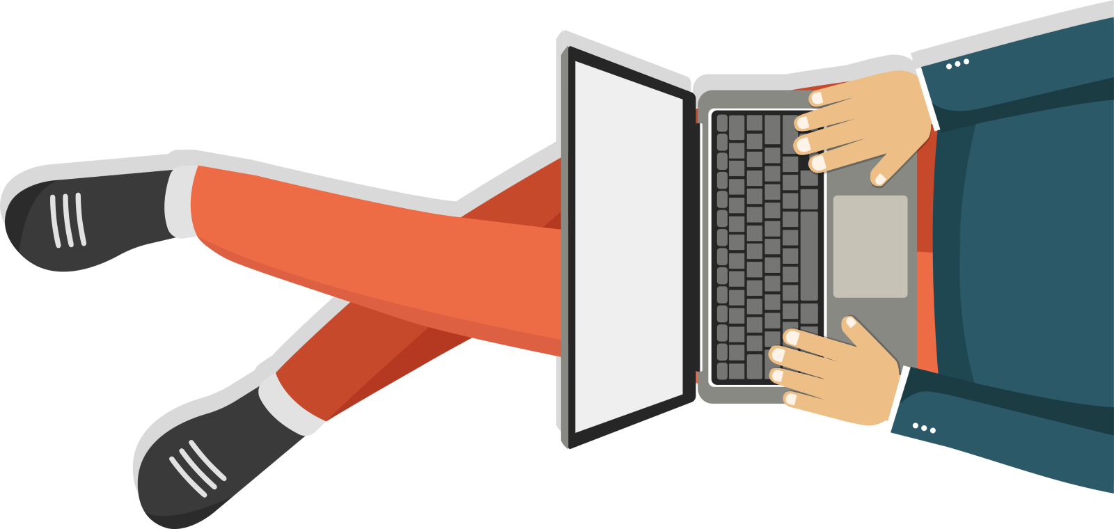 digital illustration of person's lap and hands using a laptop 