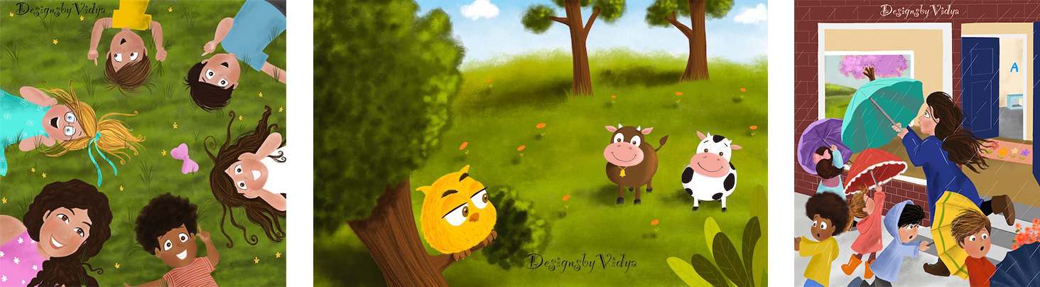 three illustrations by Vidya