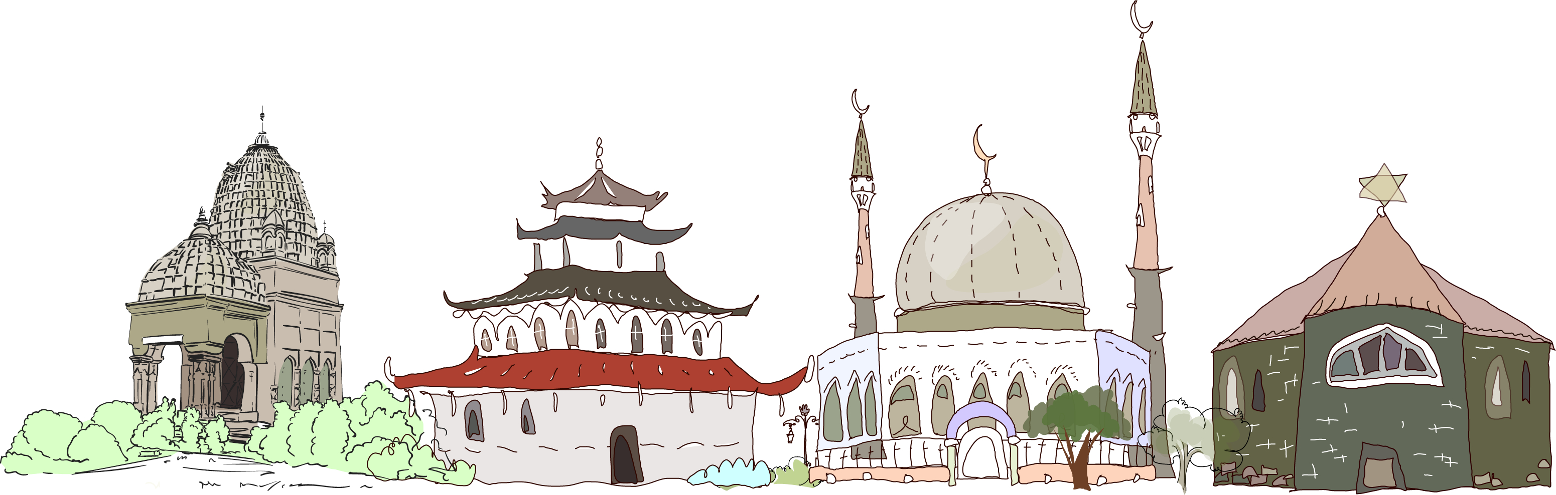 illustration of different religious buildings