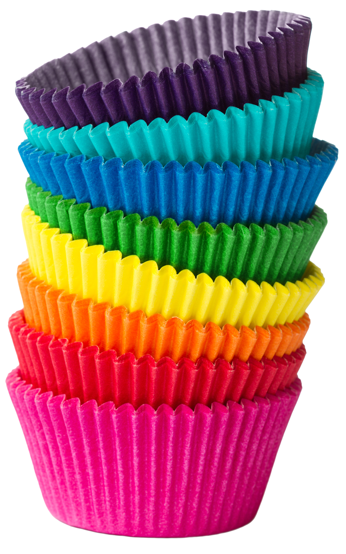 stack of rainbow colored cupcake liners
