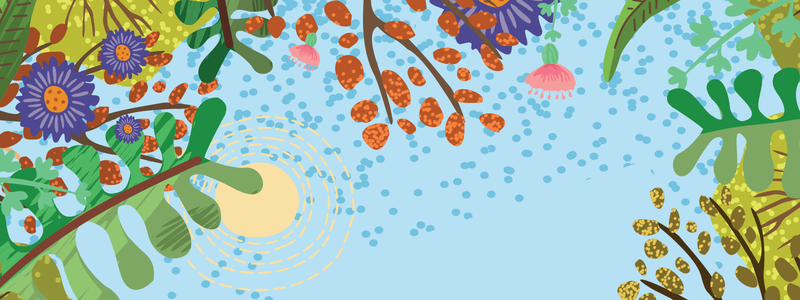illustration of landscape with trees sky sun