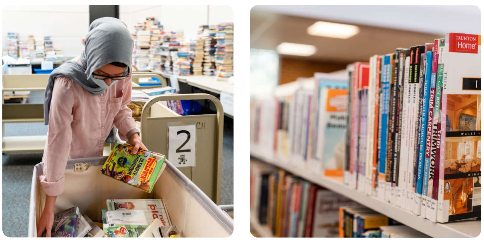 photos of library staff and books