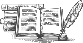 sketched books and quill