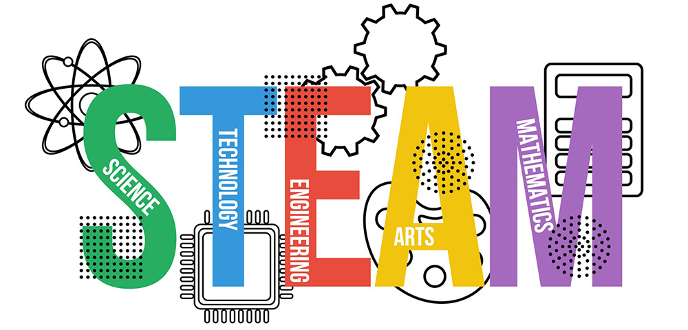 S.T.E.A.M. acronym design with gears and tech items