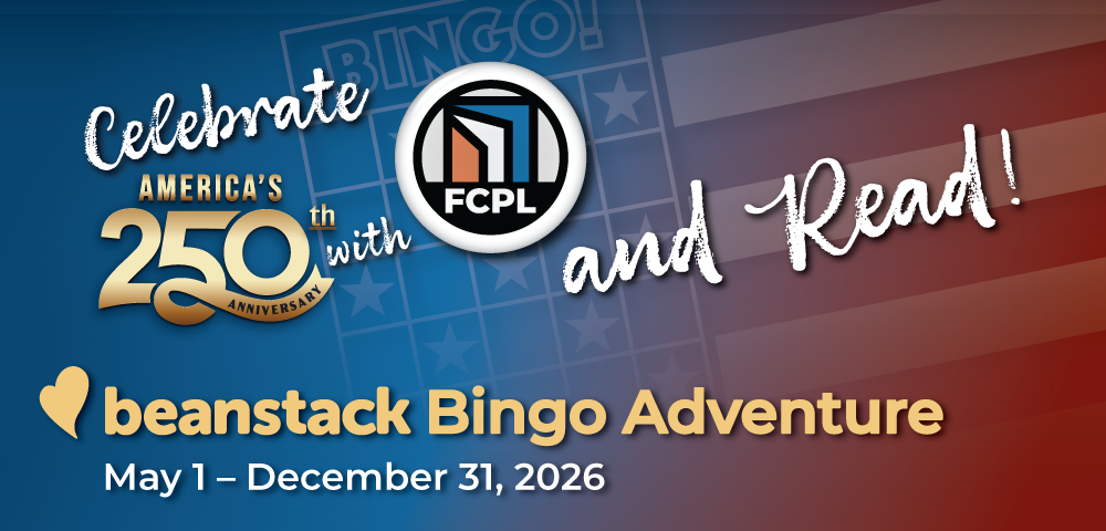 Graphic flyer with the title ‘Beanstack Bingo Adventure’ in large script, with the dates ‘May 1 - Dec. 31, 2026’ below it.