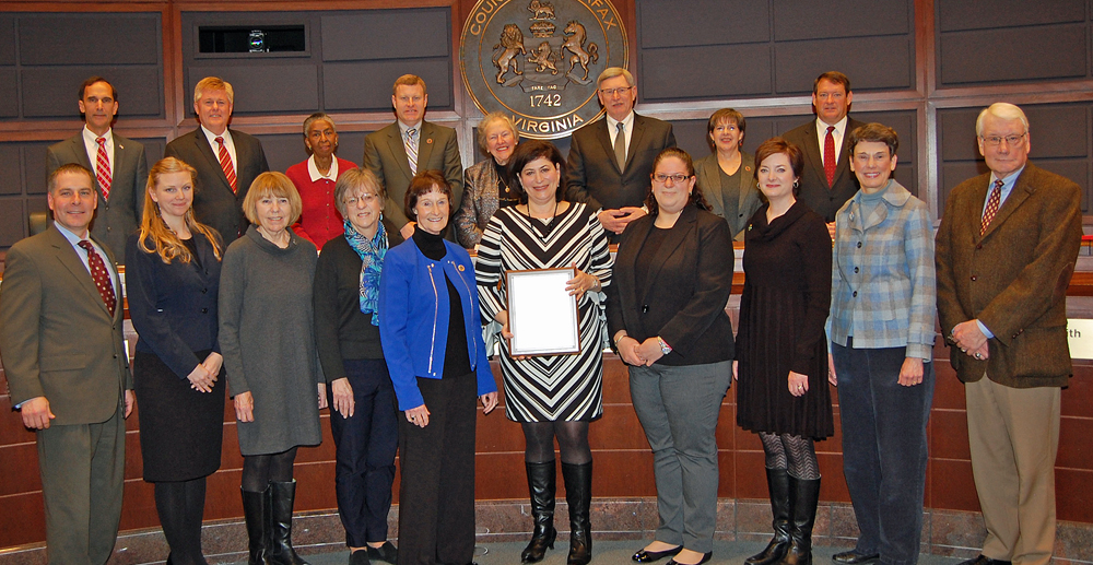 Library Board of Trustee members join the Board of Supervisors for a proclamation recognizing Library Week 2018 in Fairfax County