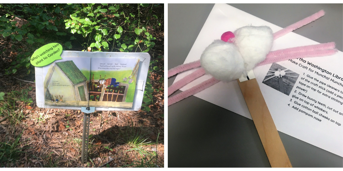 Muncha! Muncha! Muncha! StoryWalk station four and take-and-make bunny nose craft