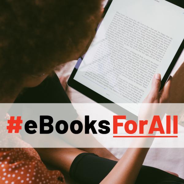 high-angle-photo-of-person-reading-an-e-book with #eBooksForAll text