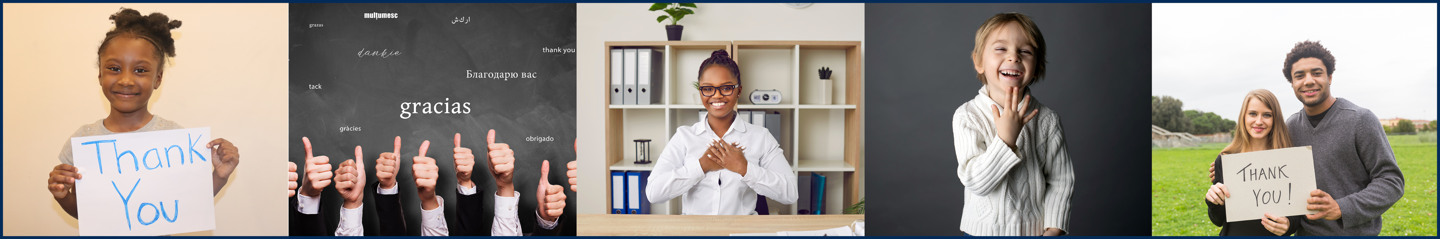 photo strip of 5 people saying thank you