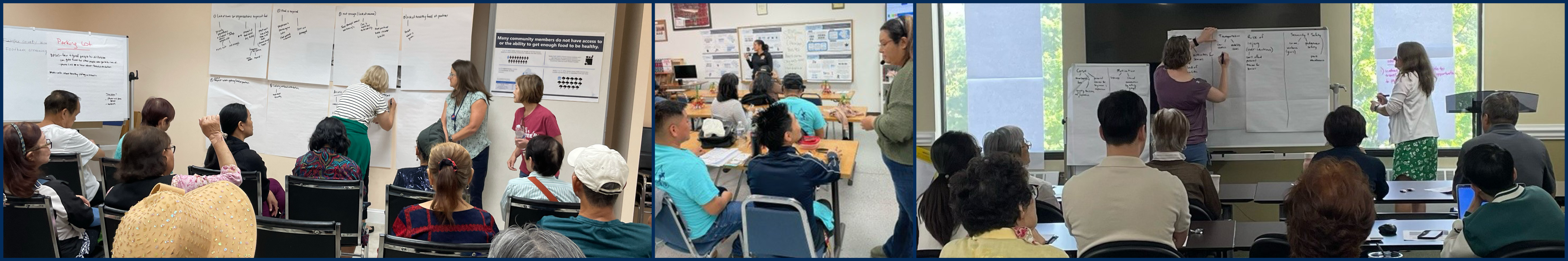 strip of 3 photos showing community members sharing health concerns