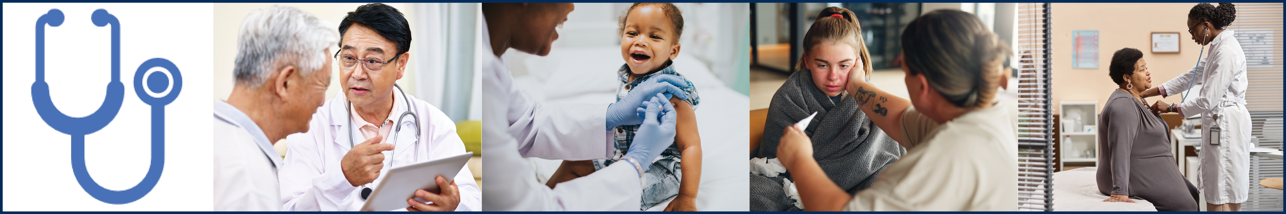 strip of four photos illustrating health care