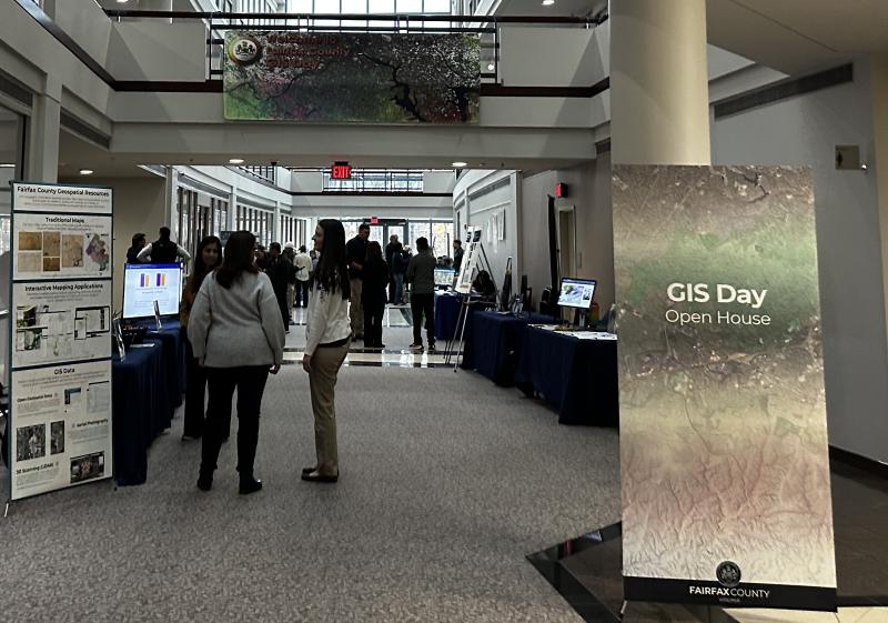 The north atrium of the Government Center during the 2025 GIS Day Open House