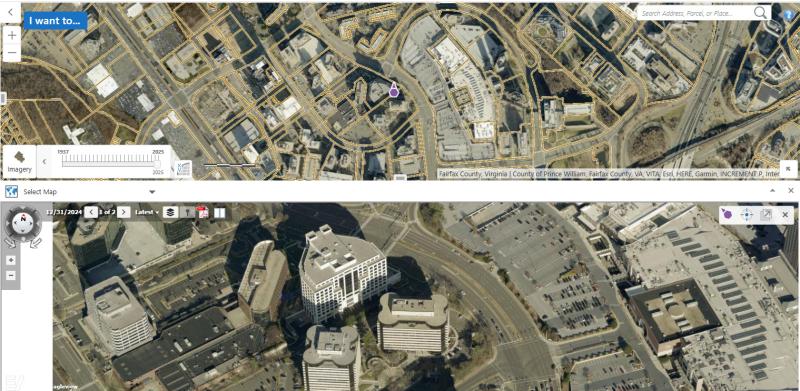 Oblique and vertical aerial photography of a densely developed location in Tysons