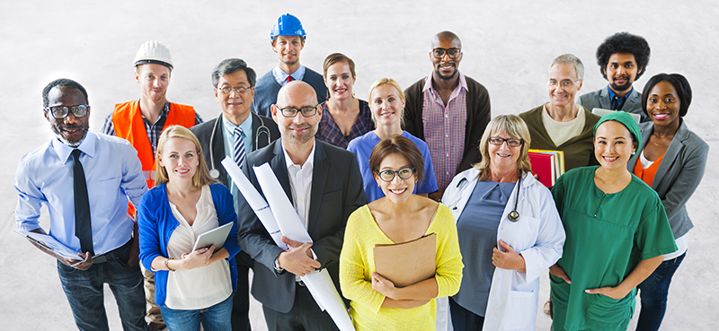 Diverse group of people of various professions