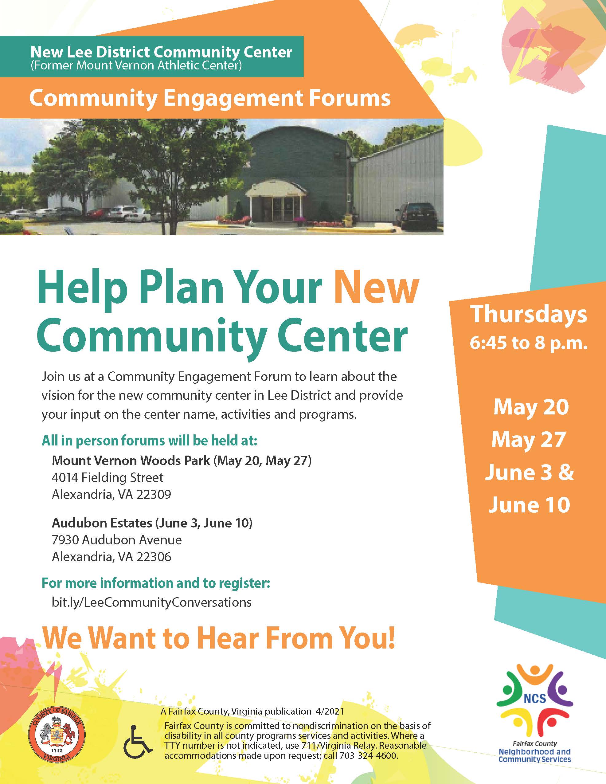 Flyer for Community Engagement Forums