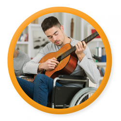 Teen boy playing guitar