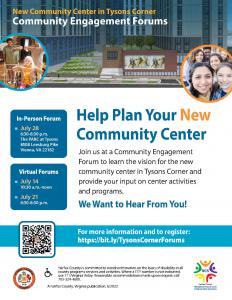 Tysons Community Center Community Forum flyer