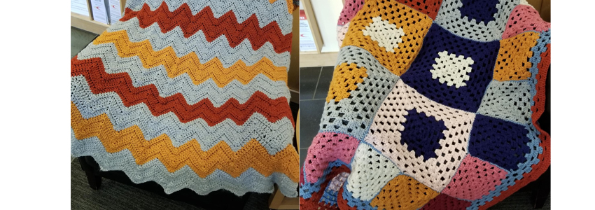 Photo of two crocheted afghan blankets.