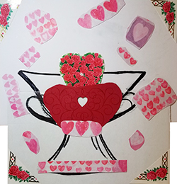 Painting titled "Love Cup" depicting a cup with heart and flowers