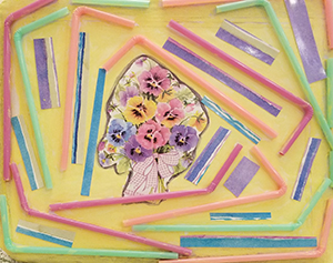 Colorful artwork that includes collaged drinking straws