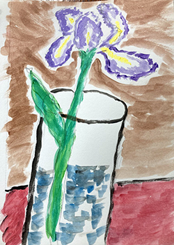 Acrylic painting of an iris in a vase