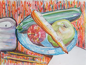 Still life drawing of vegetables