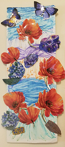 Artwork with collage butterflies and flowers