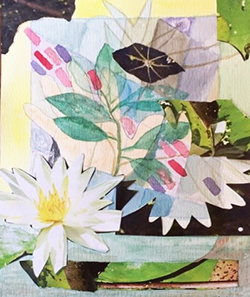 Floral abstract mixed media with collage elements
