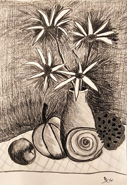 Black and white still life drawing