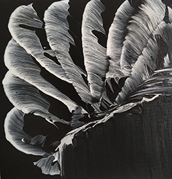 Abstract painting of a feather in black and white