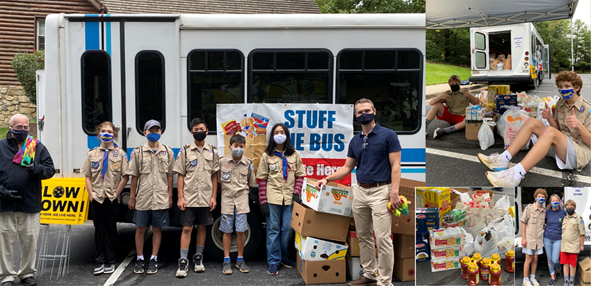 Photo collage of Stuff the Bus volunteers.