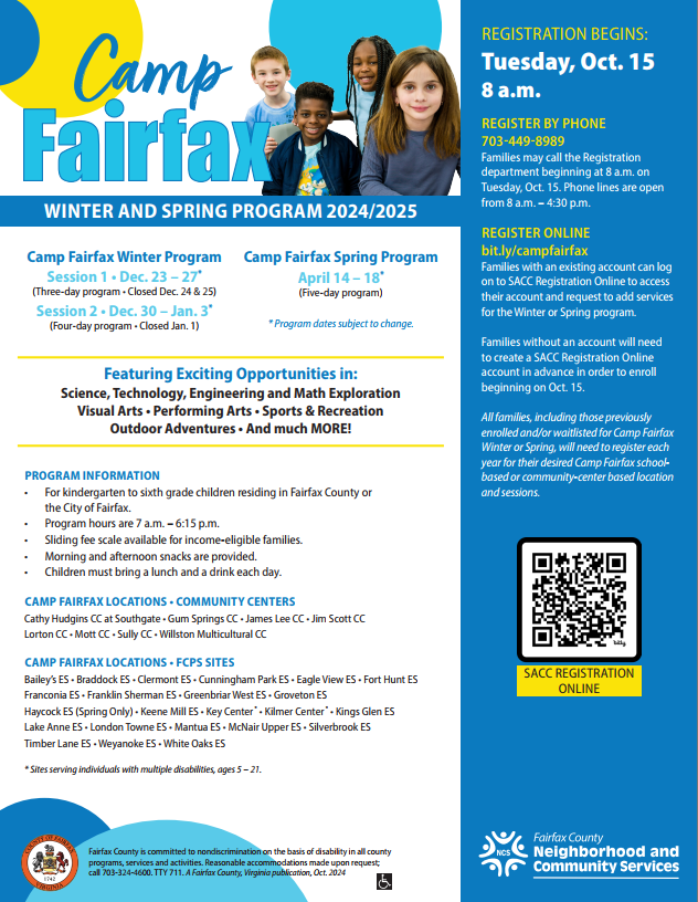 Camp Fairfax Winter Program Neighborhood and Community Services