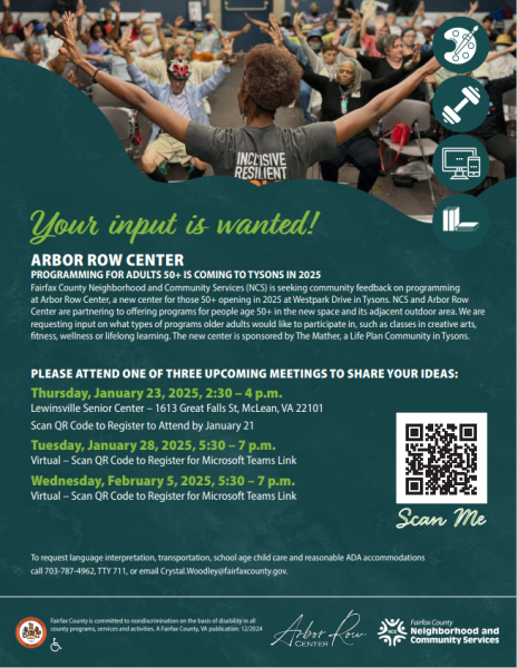 Flyer for Arbor Row Center community input