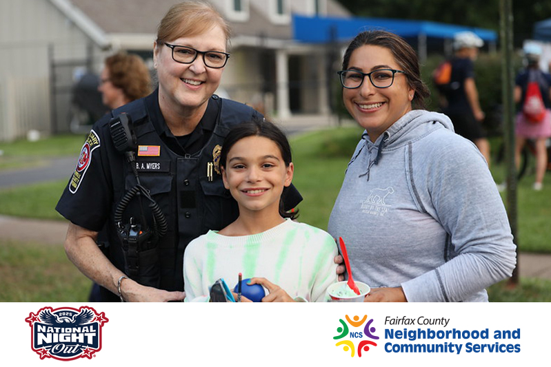 Child with adult woman and woman police officer 