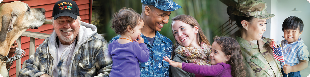 veteran, dog, family, woman and child