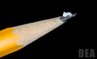 Image of a pencil tip with 2mg of fentanyl at the end
