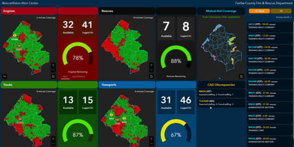 RescueVision dashboard that shows location of engines, rescues, trucks and transports. RescueVision dashboard that shows location of engines, rescues, trucks and transports.