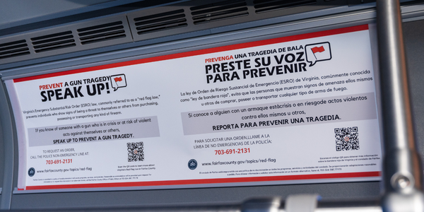 Red Flag Law advertisement inside of Connector bus